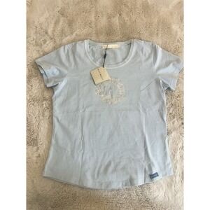 Blue‎ Willis light blue cotton t-shirt with metallic gold mandala print Size M